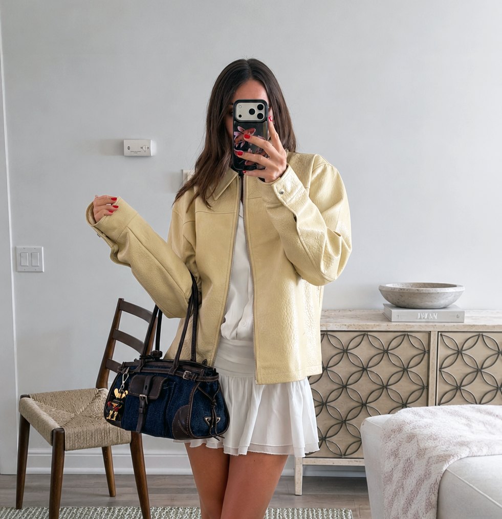 Alexia Umansky Ivory Jacket Denim Brown Leather Prada Bag