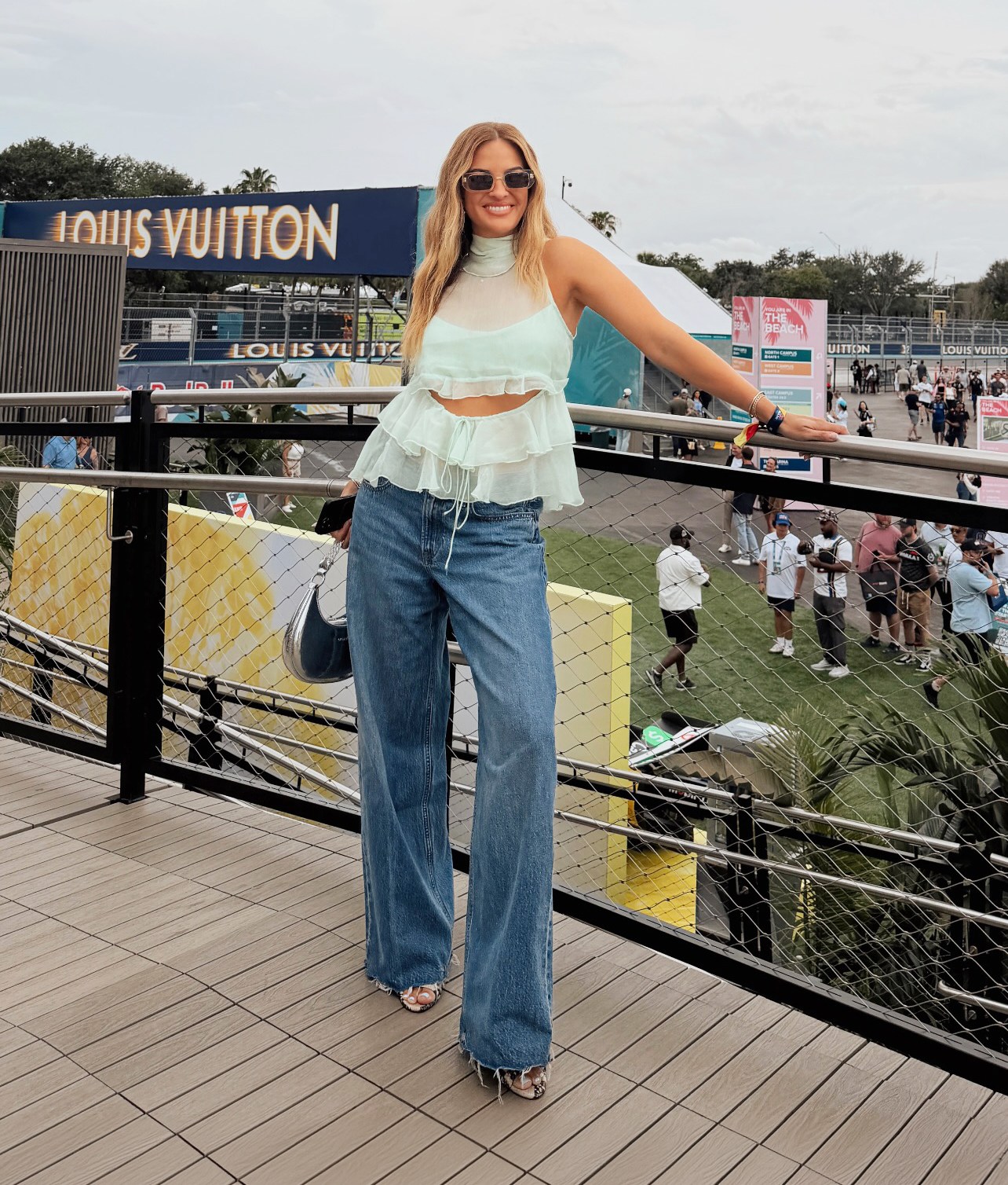Becca Tilley Mint Green Blouse Silver Bag