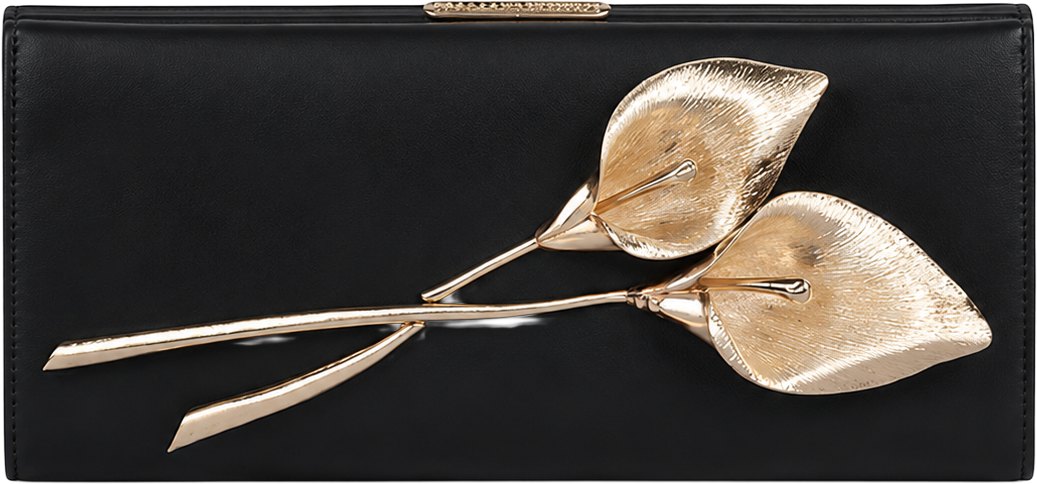 Carolina Herrera Black Leather Gold Lilies Clutch
