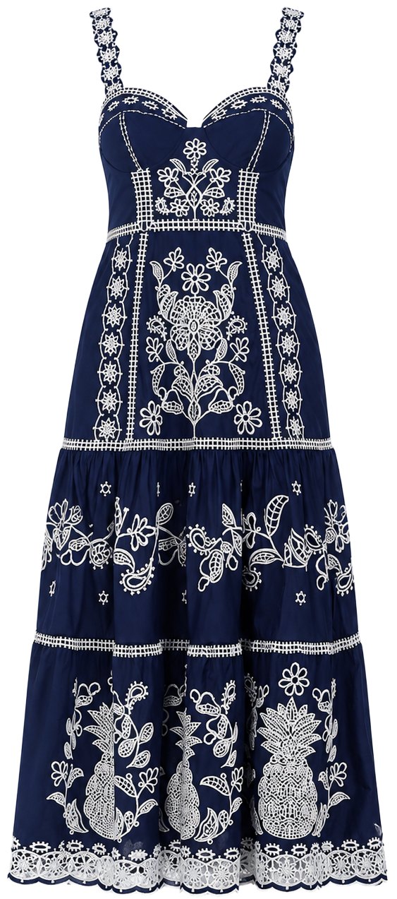Farm Rio Blue White Textured Dress