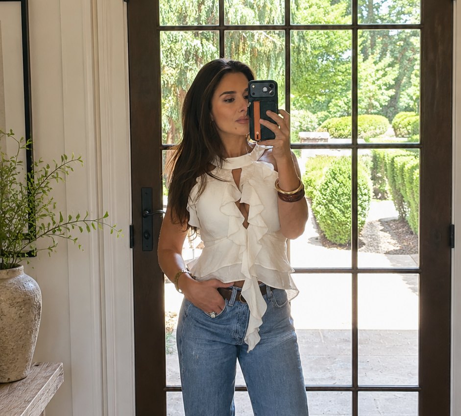 Jessie James Decker White Ruffled Top