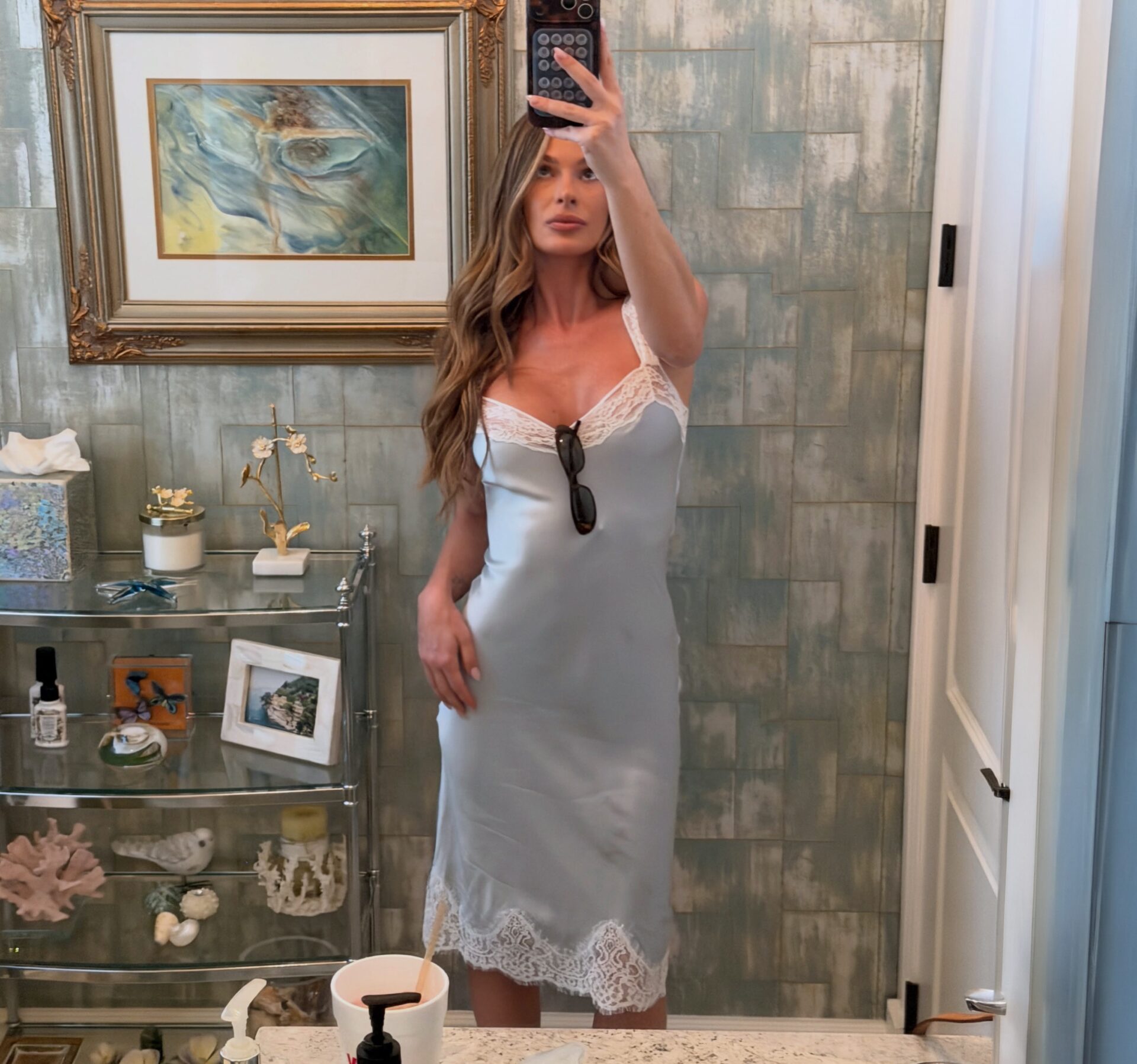 Juliette Porter Pale Blue Lace Silk Dress