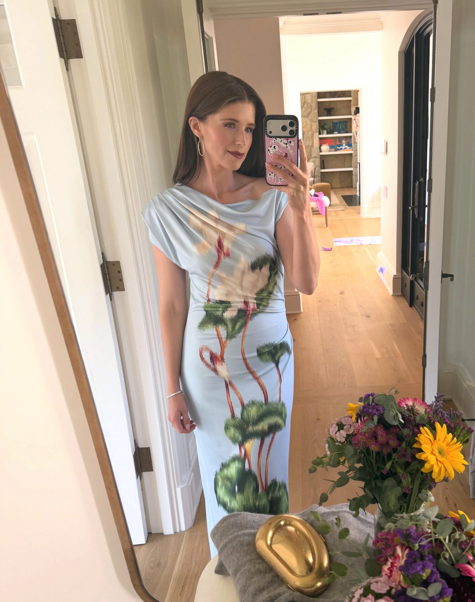 Katherine Schwarzenegger Light Blue Floral Dress