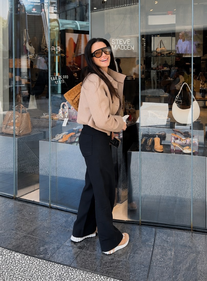 Kyle Richards Taupe Cropped Jacket Camel Suede Bottega Veneta Bag