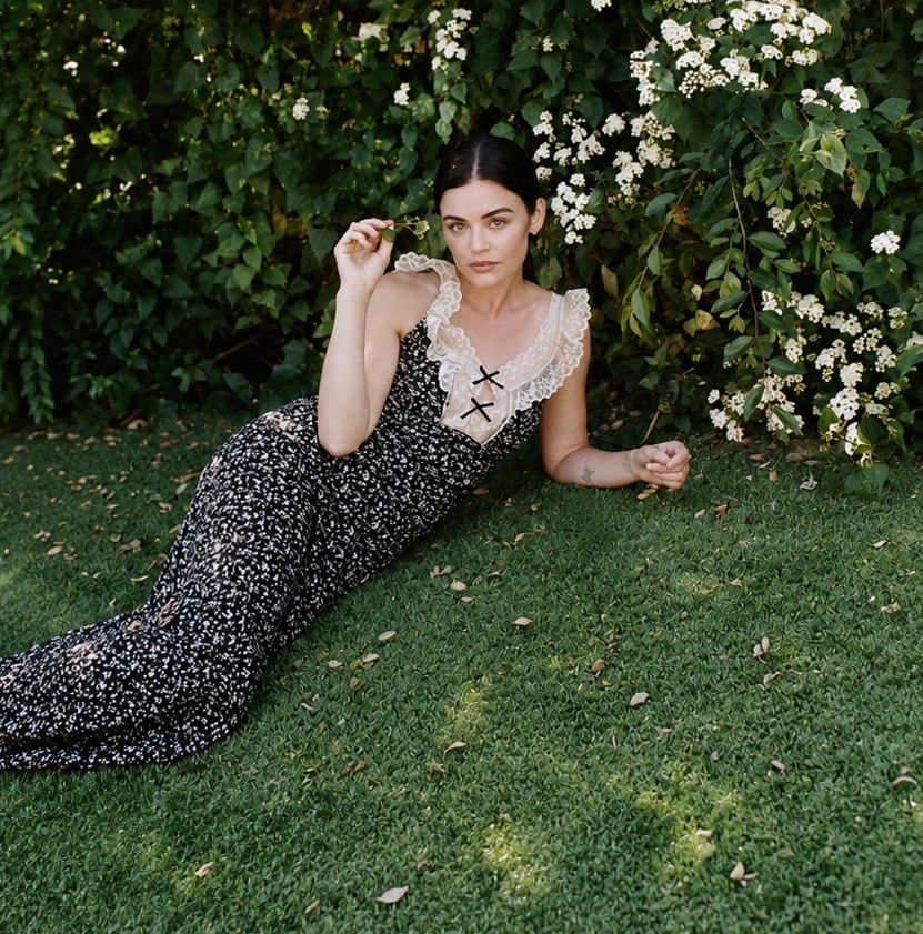 Lucy Hale Black Ivory Lace Dress