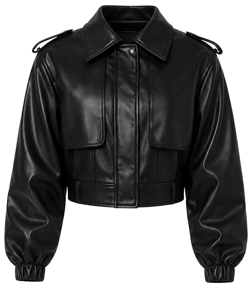 Naked Wardrobe Black Vegan Leather Cropped Jacket