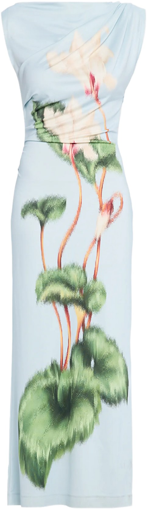 Oscar De La Renta White Blue Chinese Cyclamen Print Dress