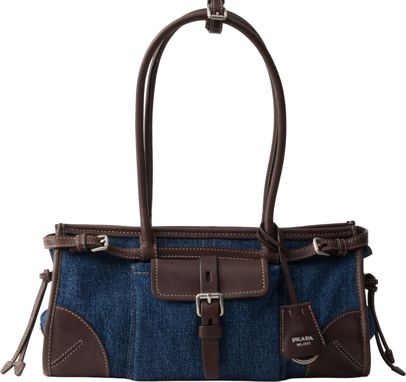 Prada Denim Coffee Leather Bonnie Bag