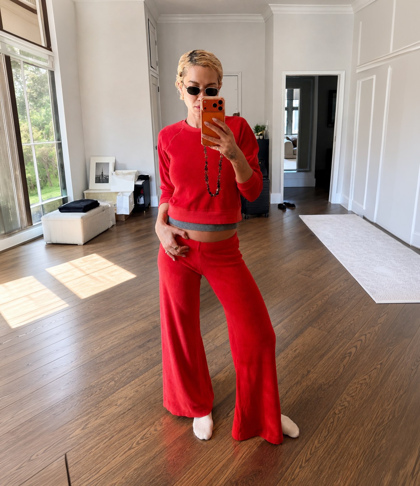 Rita Ora Poppy Red Cropped Sweatshirt Pants