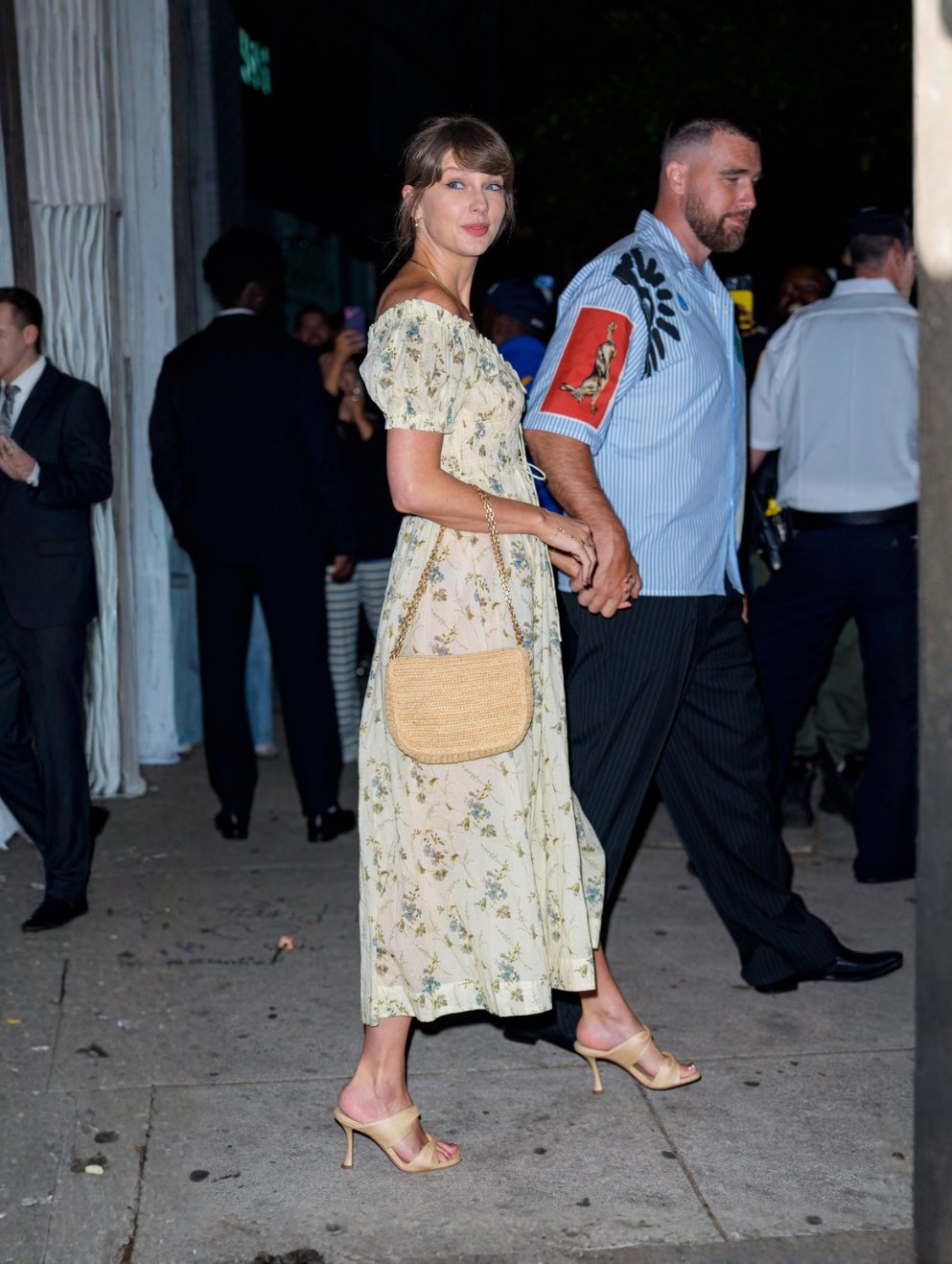 Taylor Swift Yellow Floral Dress Raffia Mules New York NY