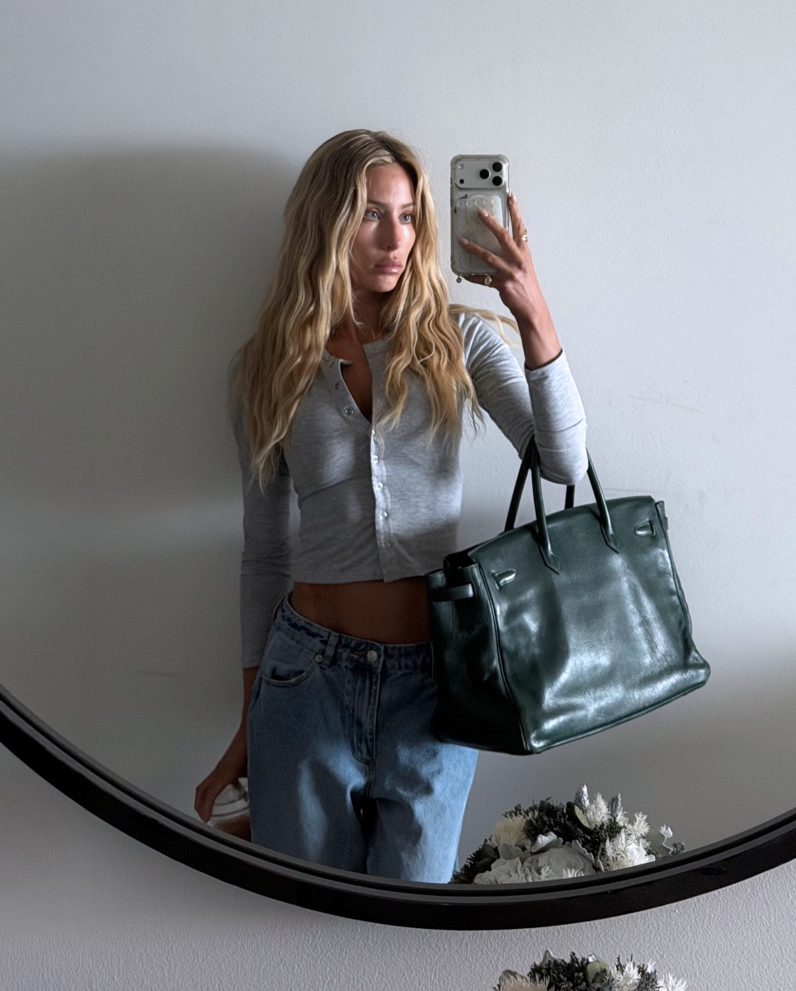 Alix Earle Heather Grey Henley Top + Baggy Jeans