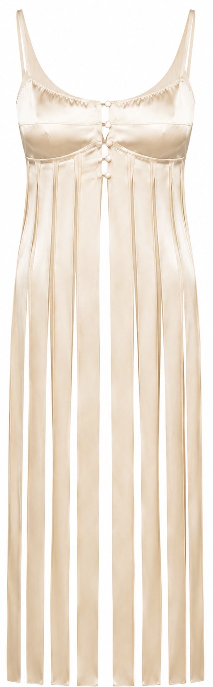 Anna October Beige Satin Fringe Dress