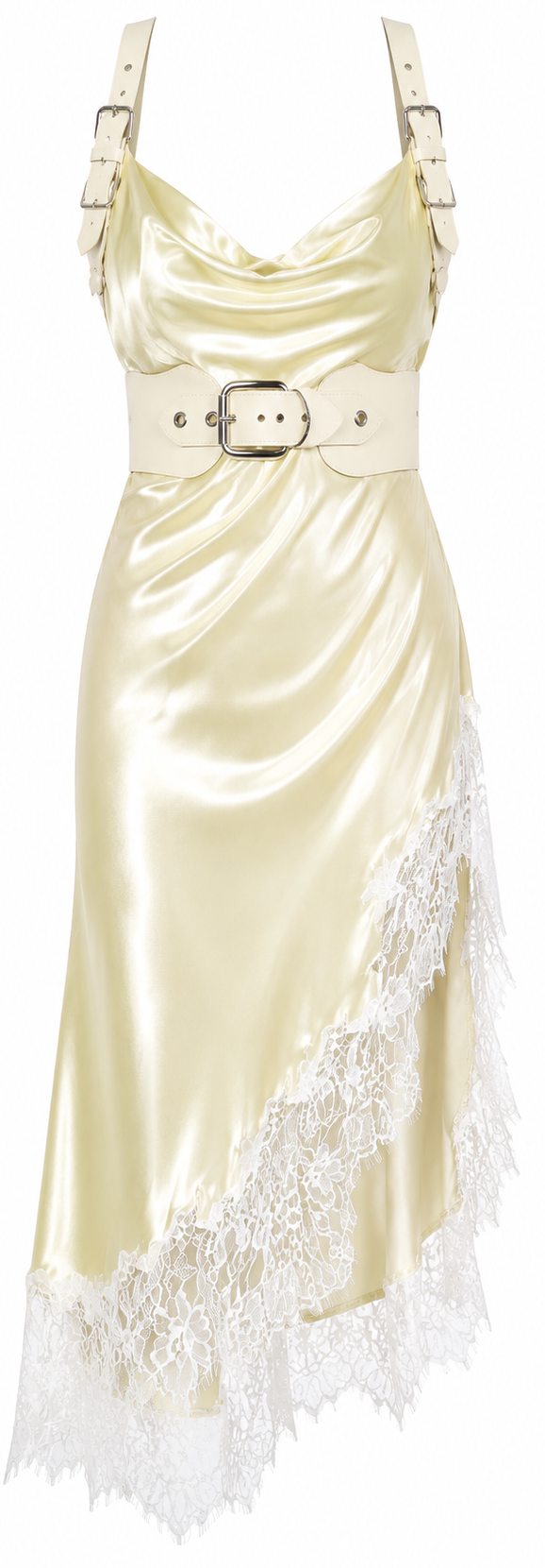 Anna October Yellow Satin White Lace Custom Dress