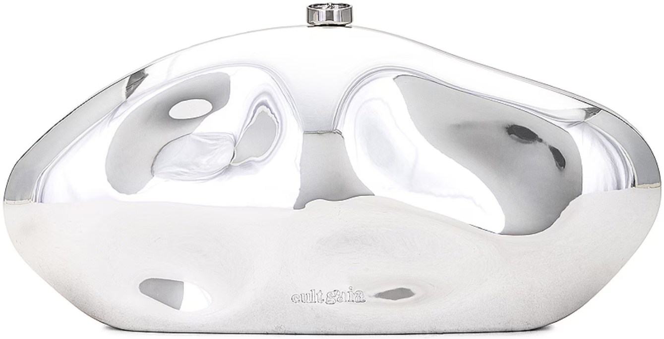 Cult Gaia Shiny Silver Caldera Clutch