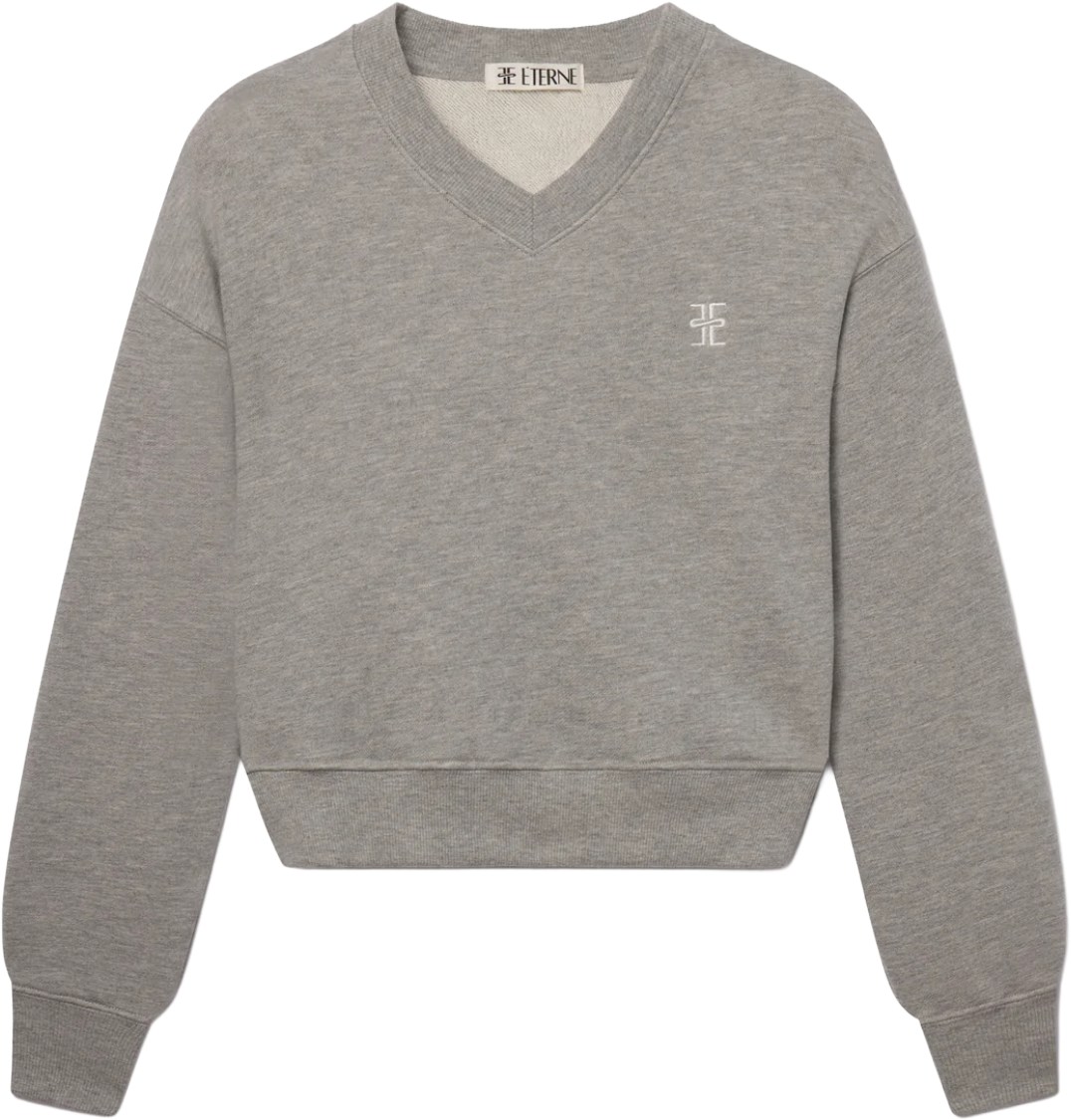 Eterne Heather Grey V Neck Cropped Sweatshirt