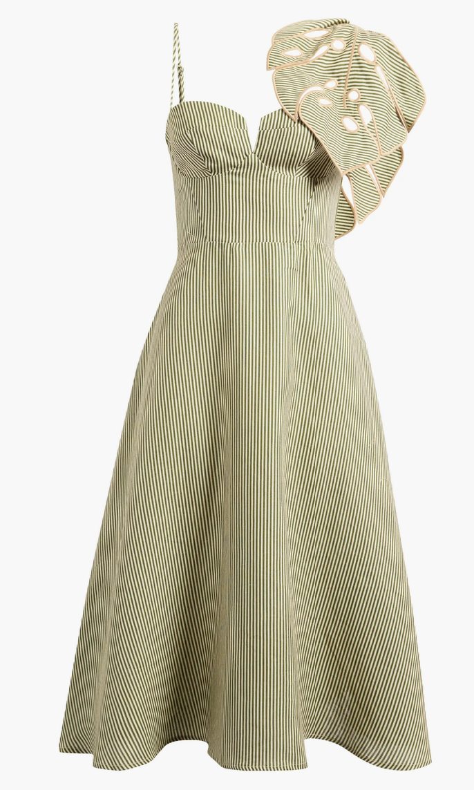 Farm Rio Green Stripe Monstera Dress NEW
