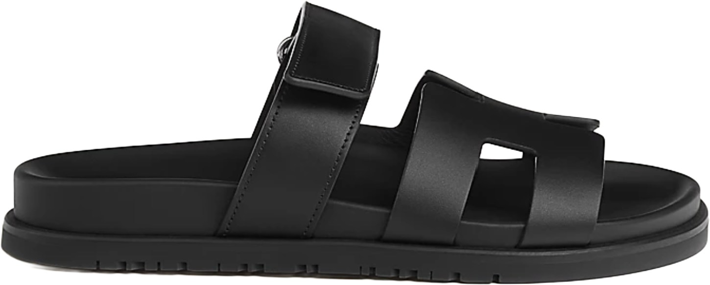 Hermes Noir Leather Chypre Sandals