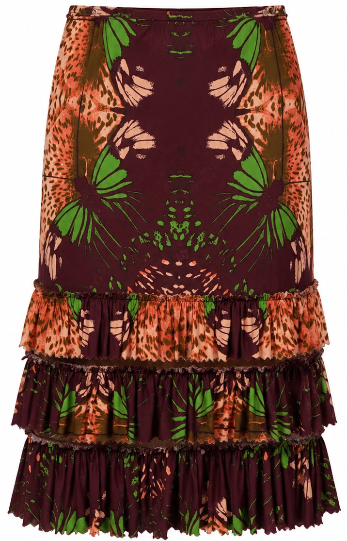 Jean Paul Gaultier Burgundy Floral Sheer Skirt SS2000