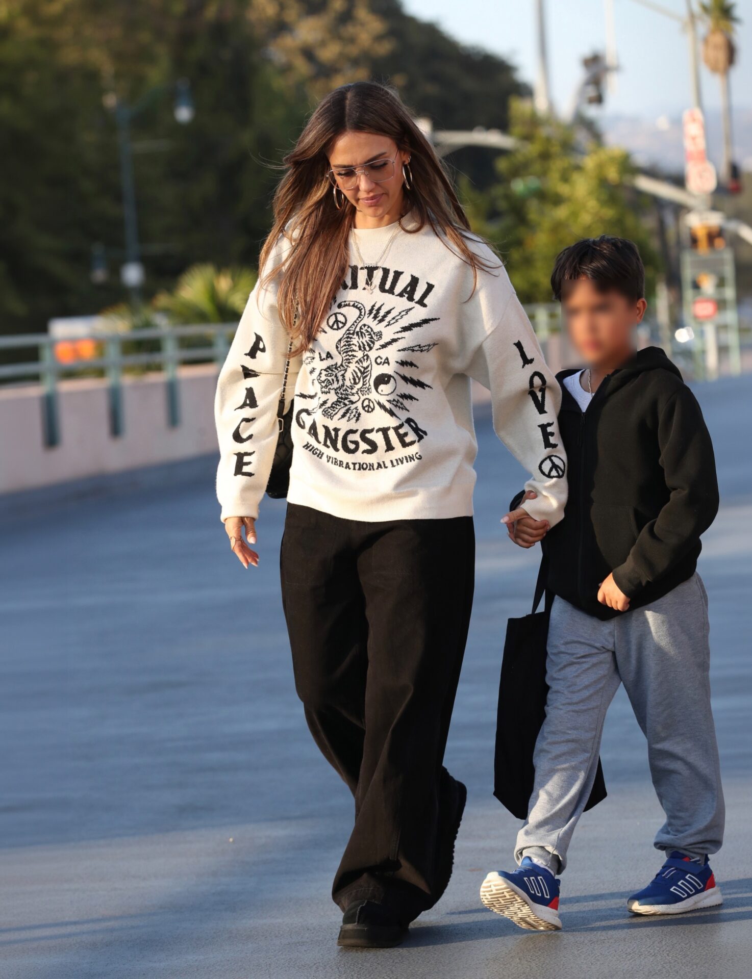 Jessica Alba Cream Spiritual Gangster Sweater in Los Angeles, CA