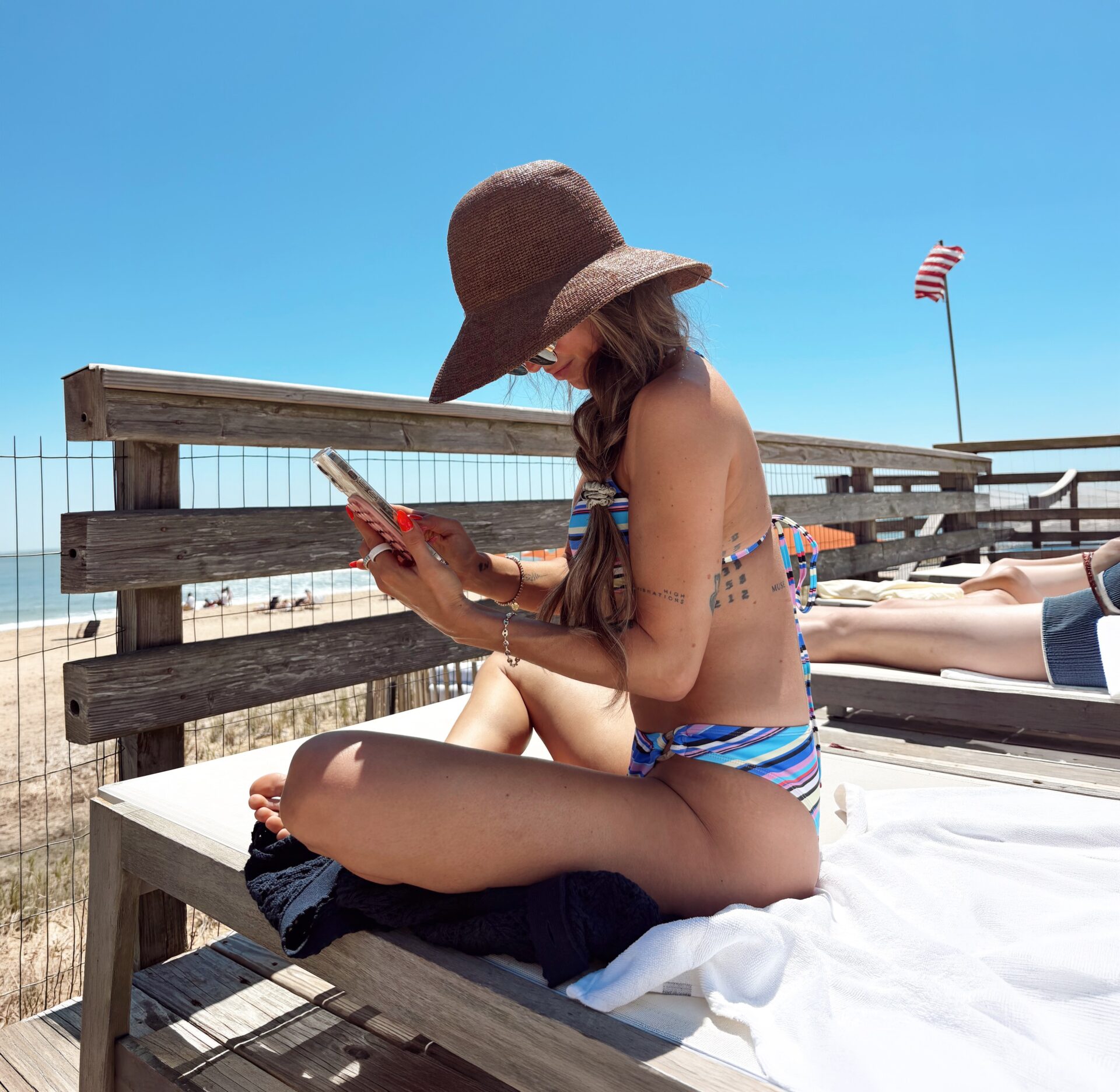 Kaitlyn Bristowe Purple Stripe Bikini + Gold Sunglasses
