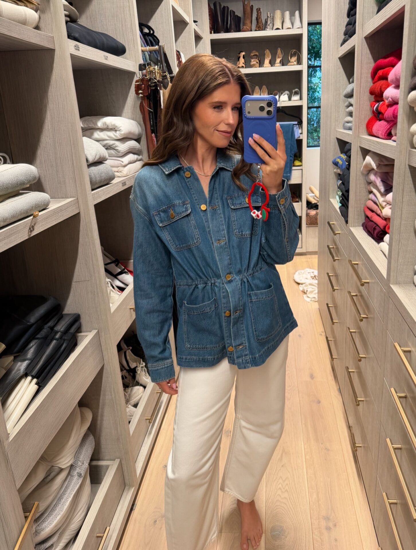Katherine Schwarzenegger Denim Jacket + Cream Jeans