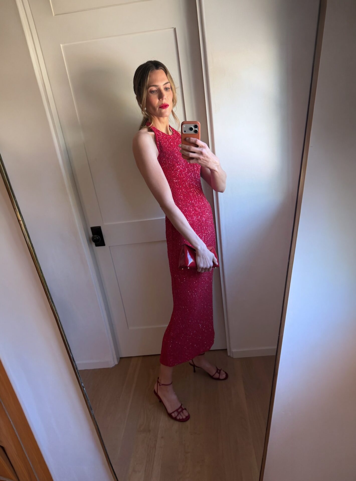 Mandy Moore Red Embellished Dress