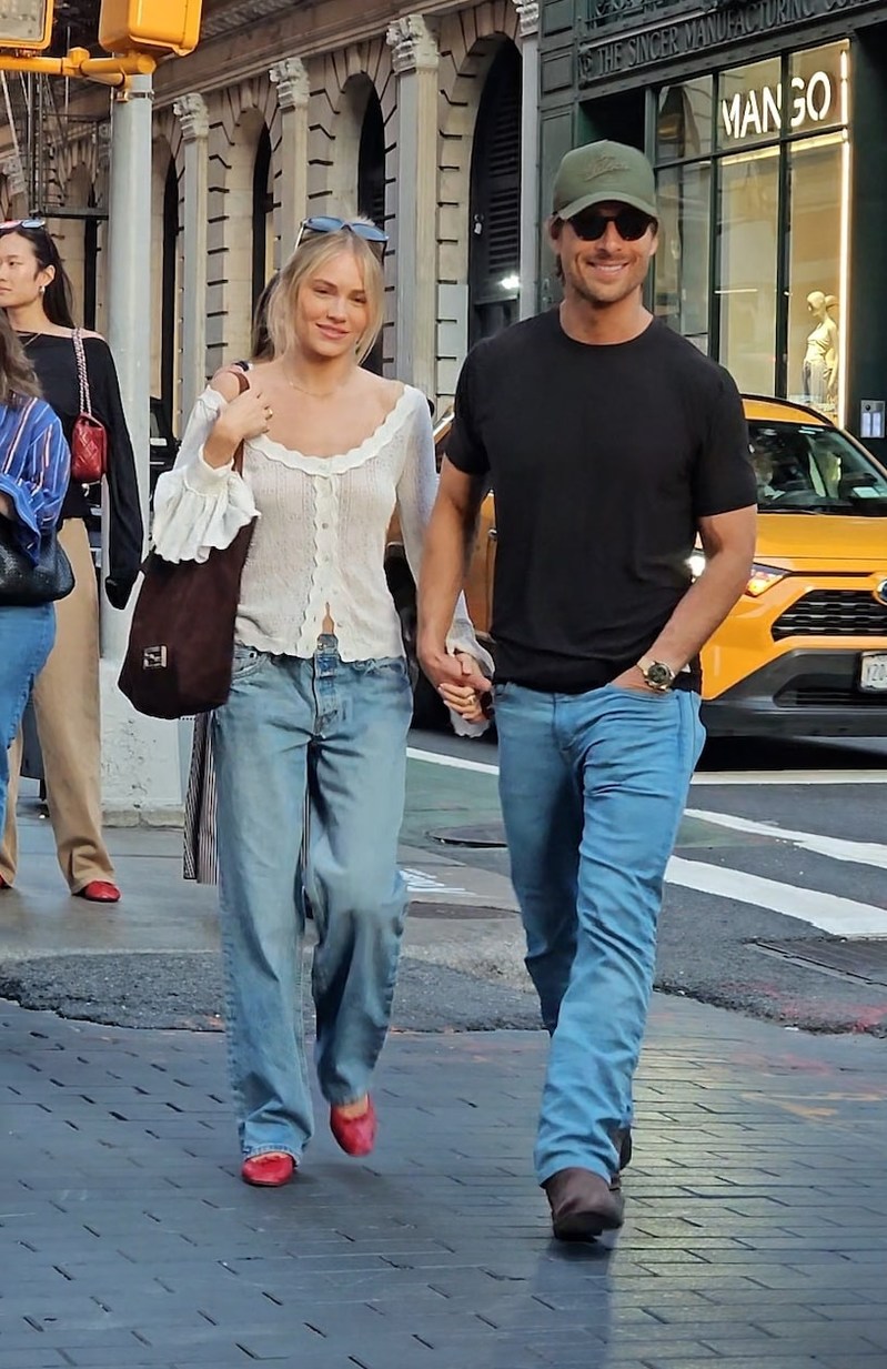Michelle Randolph White Pointelle Top + Brown Suede Fendi Bag - New York, NY