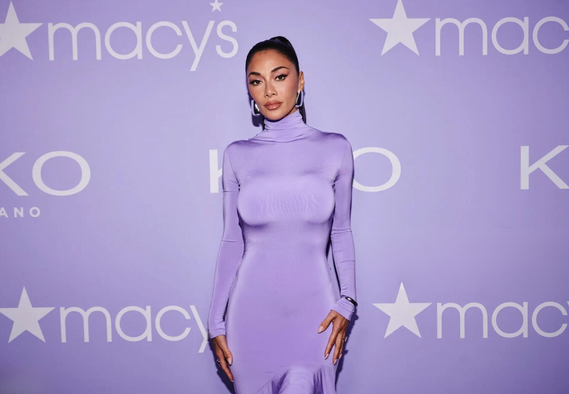 Nicole Scherzinger Purple Satin Dress - Kiko Milano On The Dance Floor Event in New York, NY