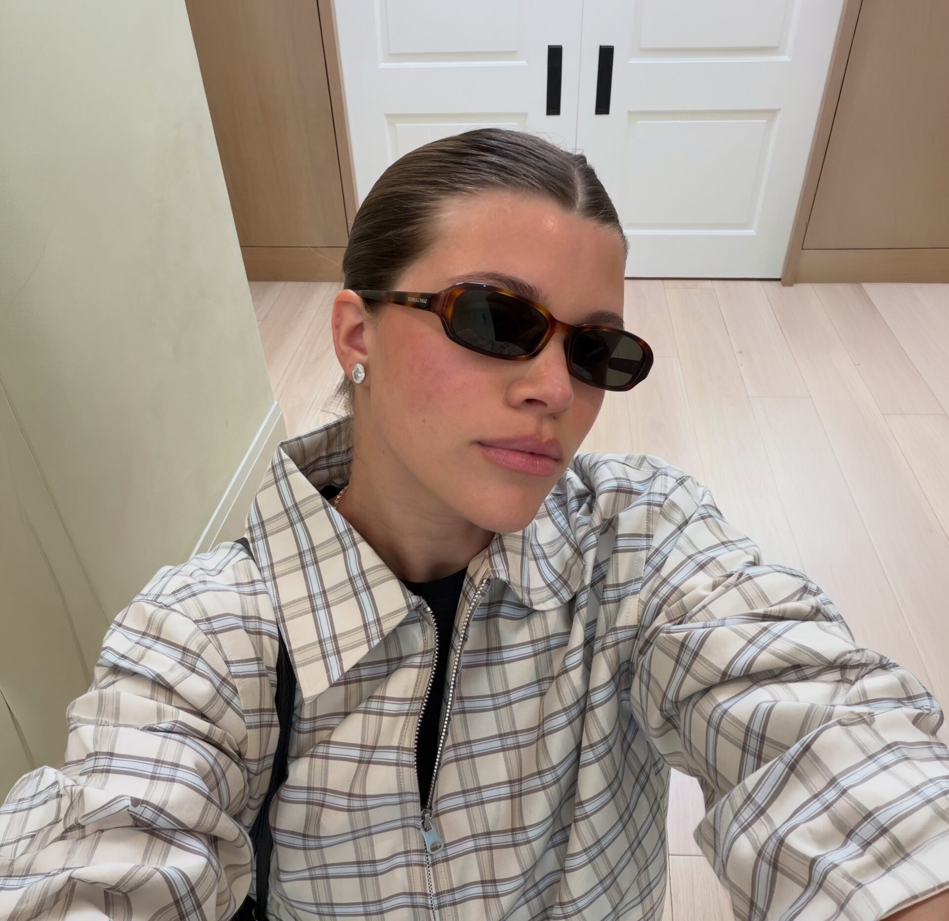 Sofia Richie Grainge Grey Plaid Print Jacket