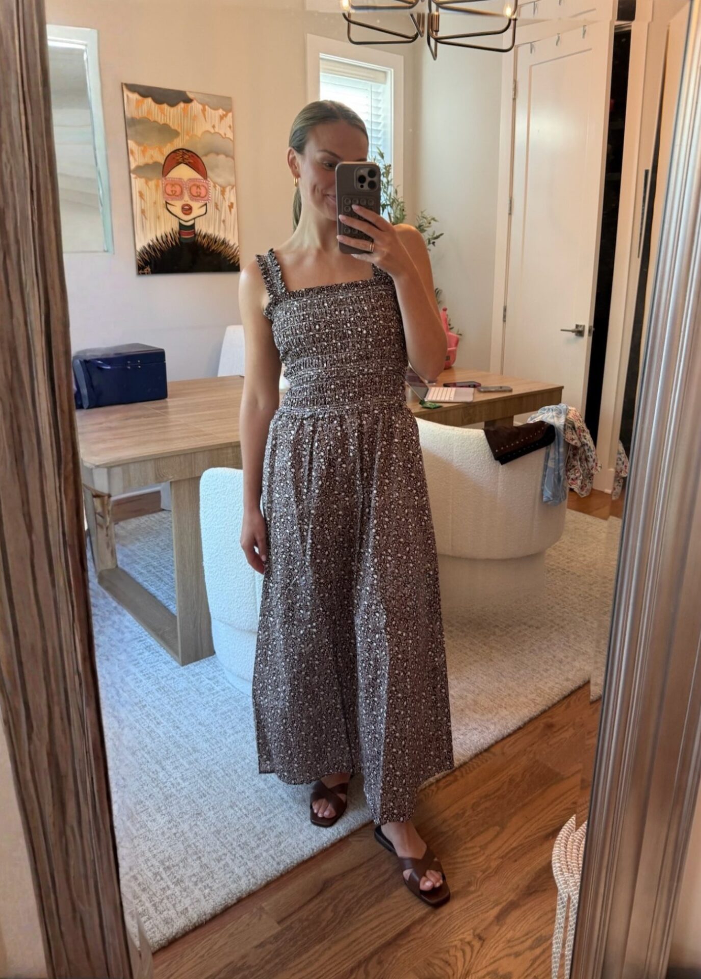 Hannah Brown Dark Brown White Print Dress