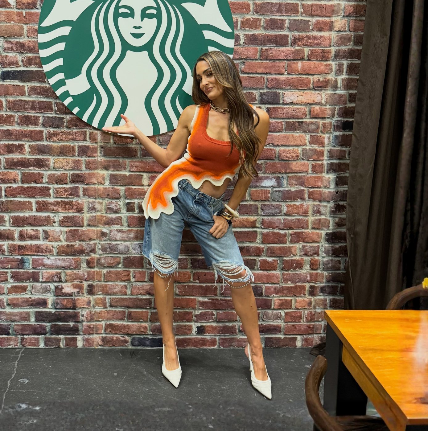 Nikki Garcia Orange Wavy Textured Tank