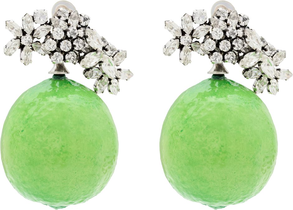 Saint Laurent Lime Metal Rhinestone Earrings