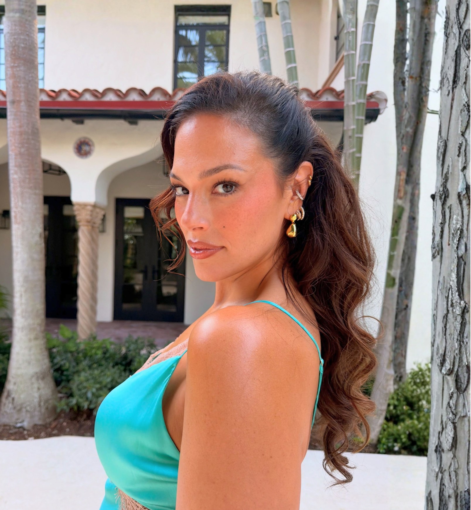 Ashley Graham Cyan Dress w Beige Lace