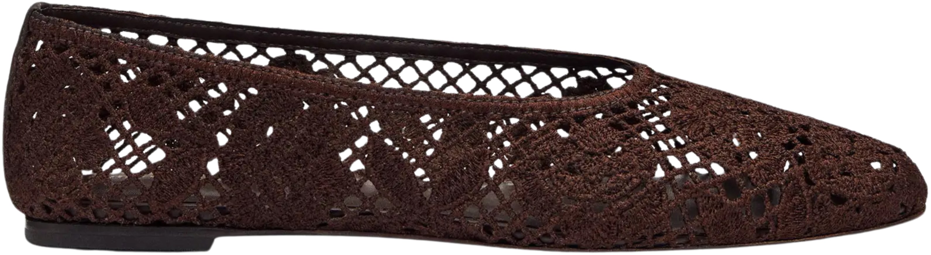 Reformation Dark Chocolate Floral Crochet Pillar Ballerinas