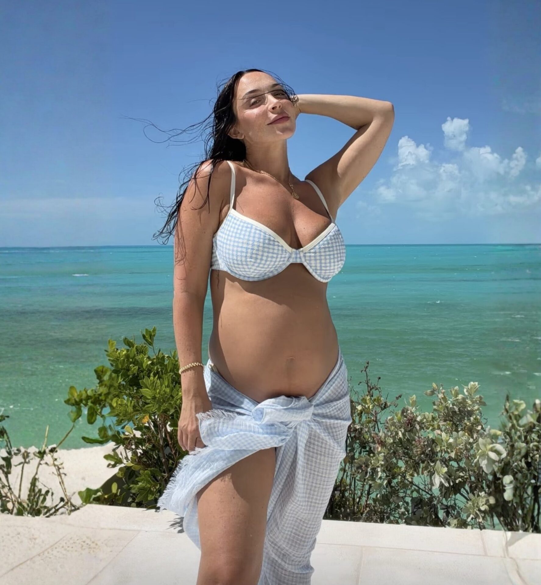 Farrah Brittany Blue White Gingham Bikini and Sarong