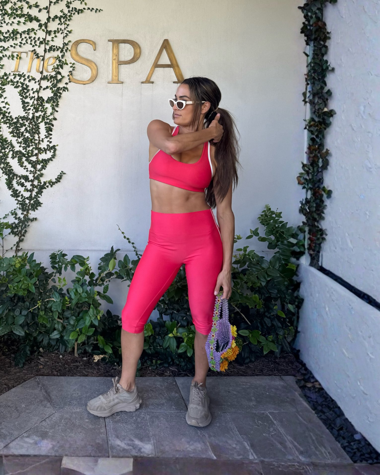 Nikki Garcia Candy Red Sports Bra Capris