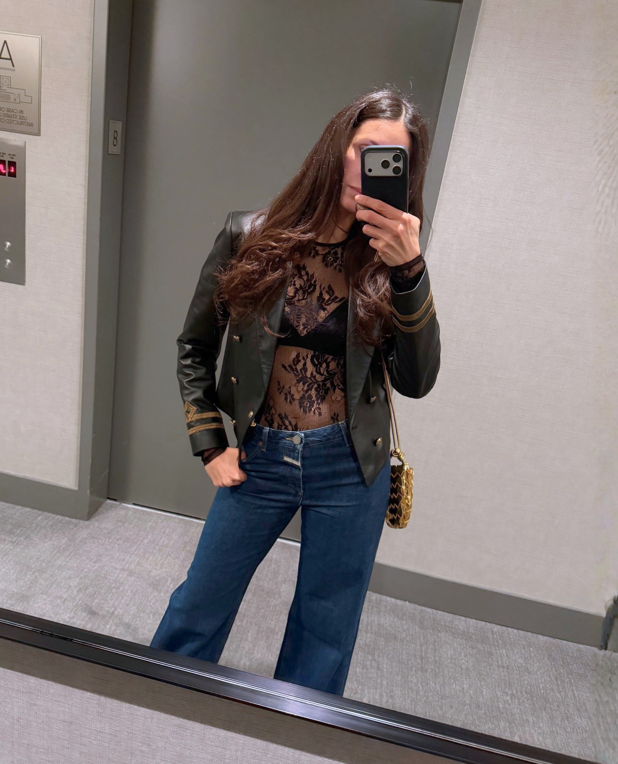 Nina Dobev Black Leather Ralph Lauren Jacket
