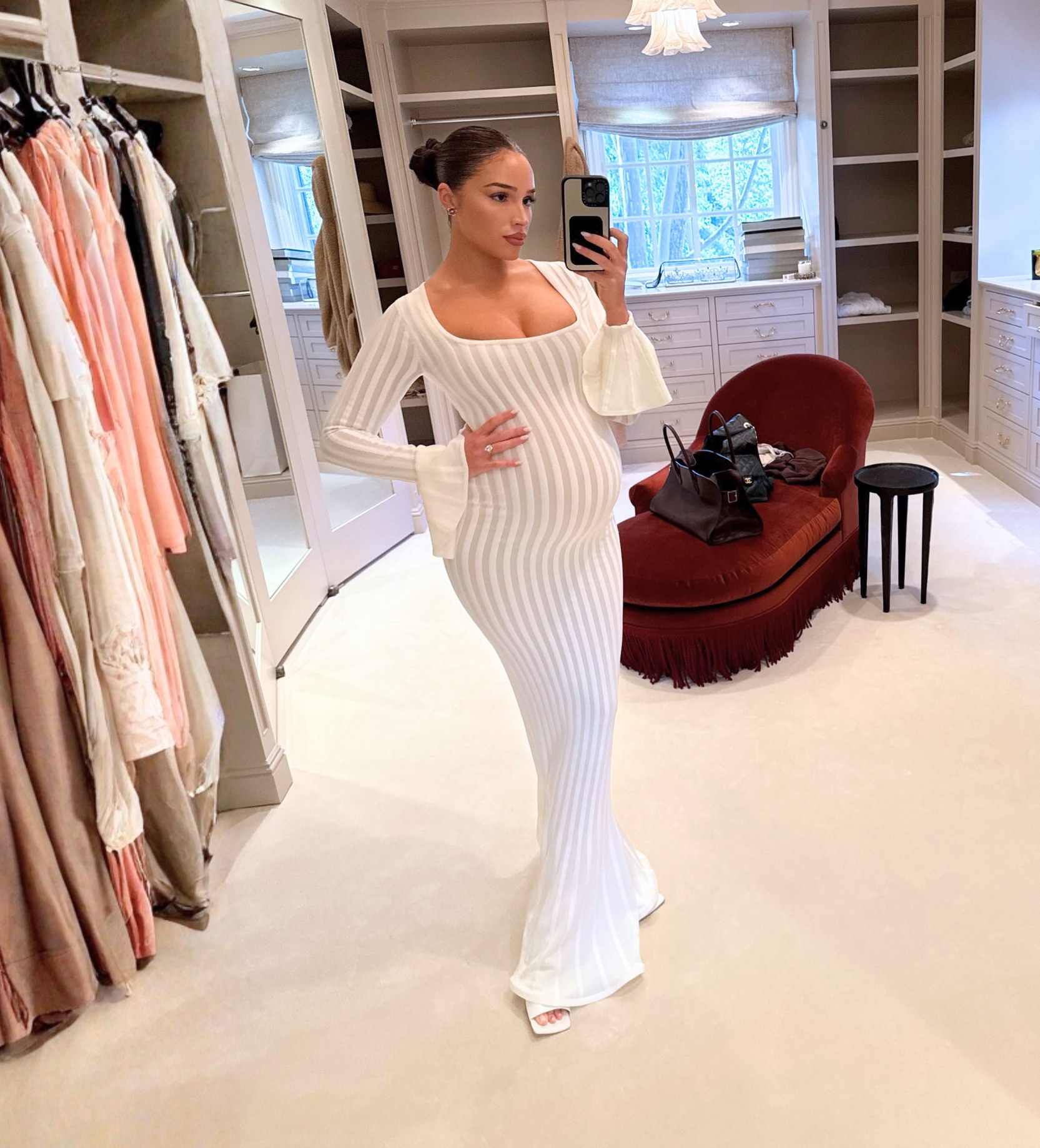 Olivia Culpo White Knitted Bell Sleeve Dress