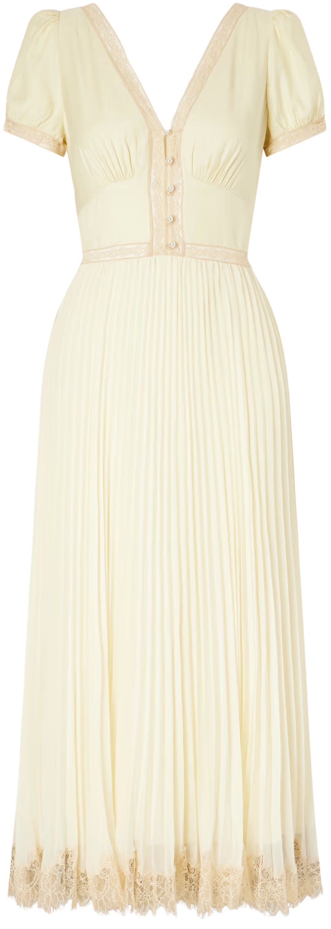 Self Portrait Light Yellow Pleated Dress