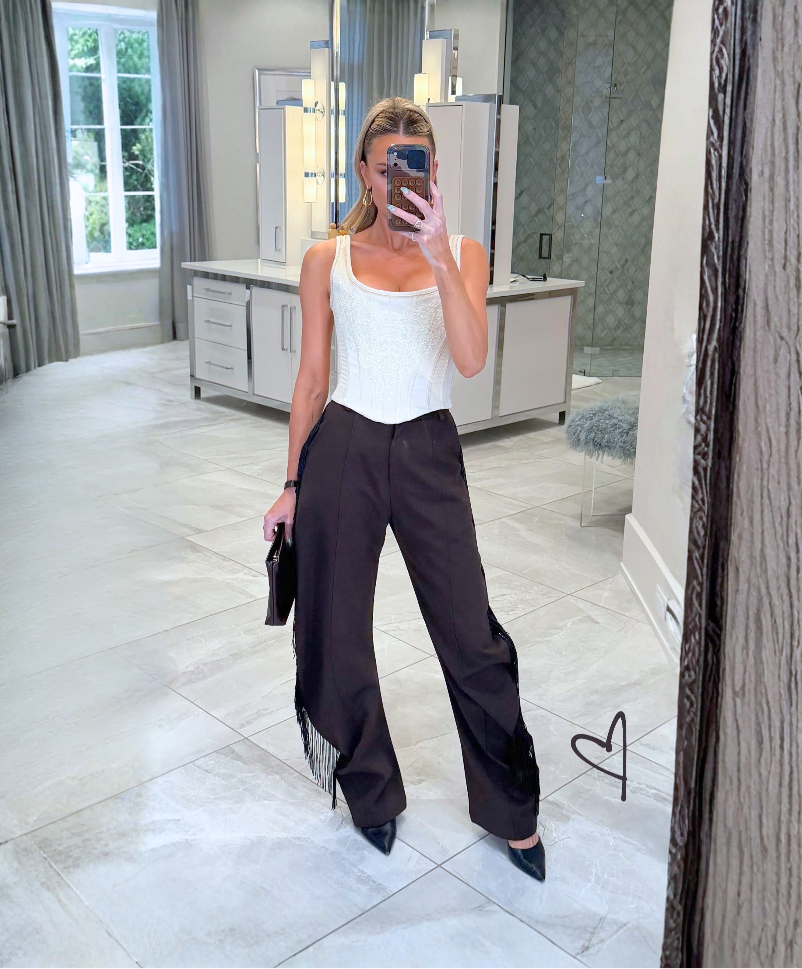Brittany Aldean Brown Fringe Barrel Pants