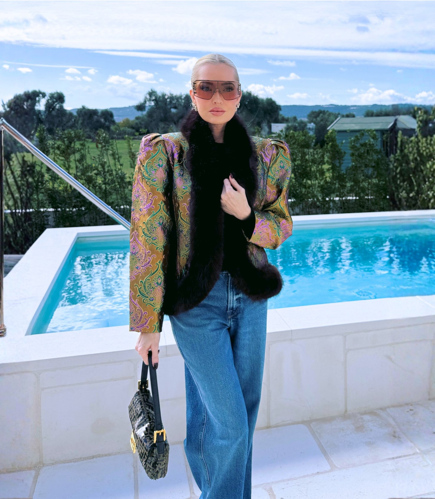 Erika Jayne Paisley Brocade Jacket with Puff Shoulders