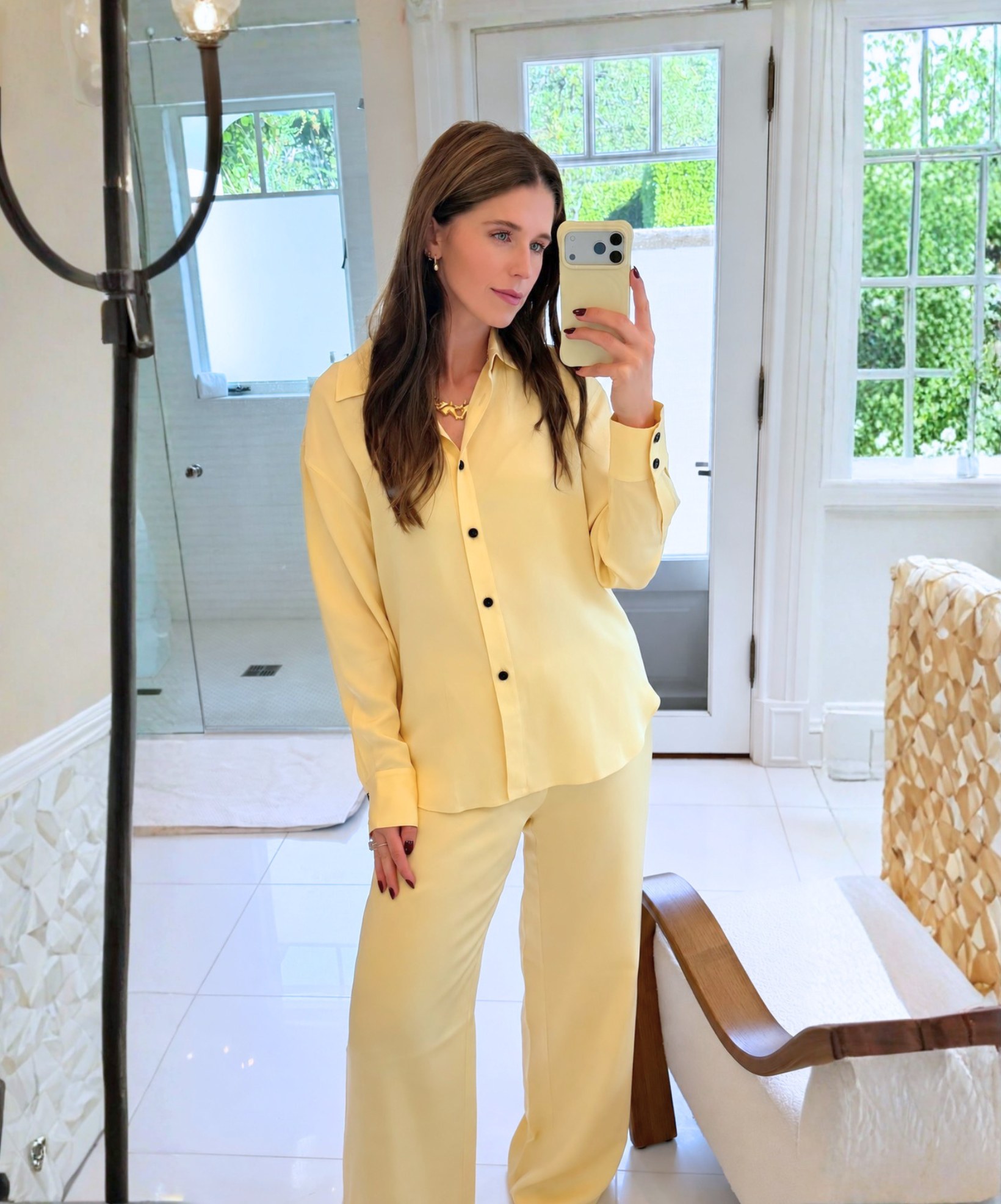 Katherine Schwarzenegger Butter Yellow Shirt and Pants