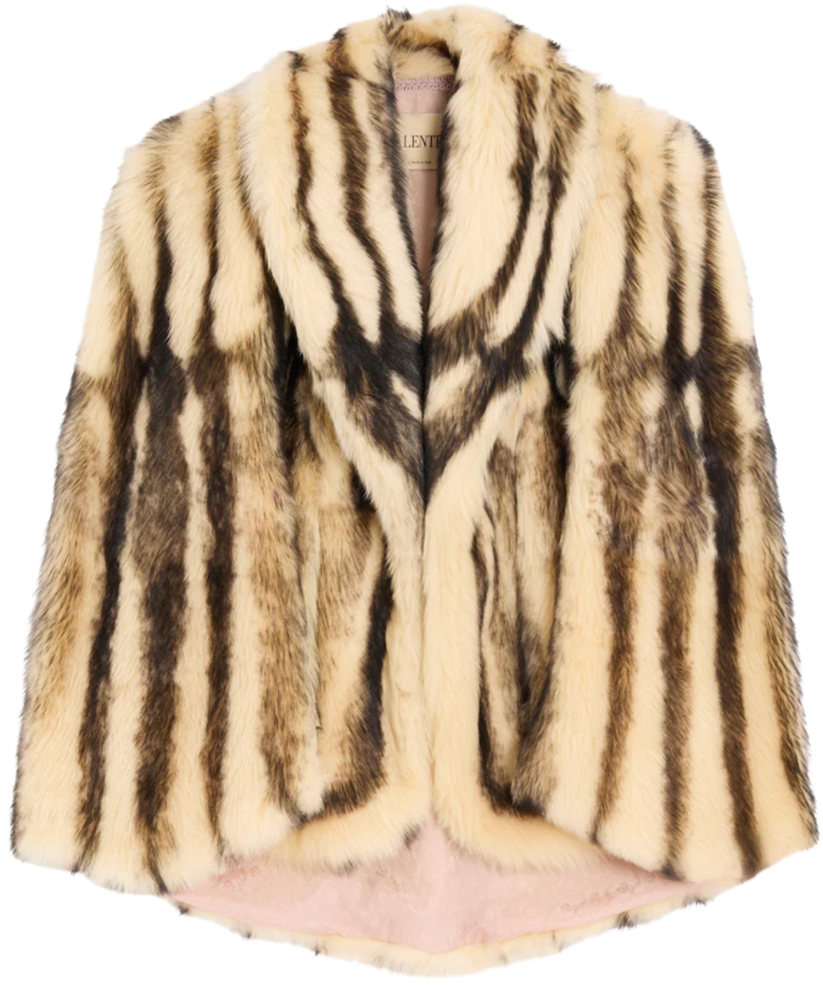 Valentino Garavani Beige Black Fur Stripe Coat